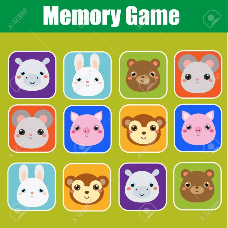 Jeu De Mémoire Pour Les Tout-Petits. Enfants Éducatifs, Activité Pour  Enfants Avec Des Visages D'animaux Mignons. Trouvez Des Paires D'images à Jeux De Memoire Pour Enfant