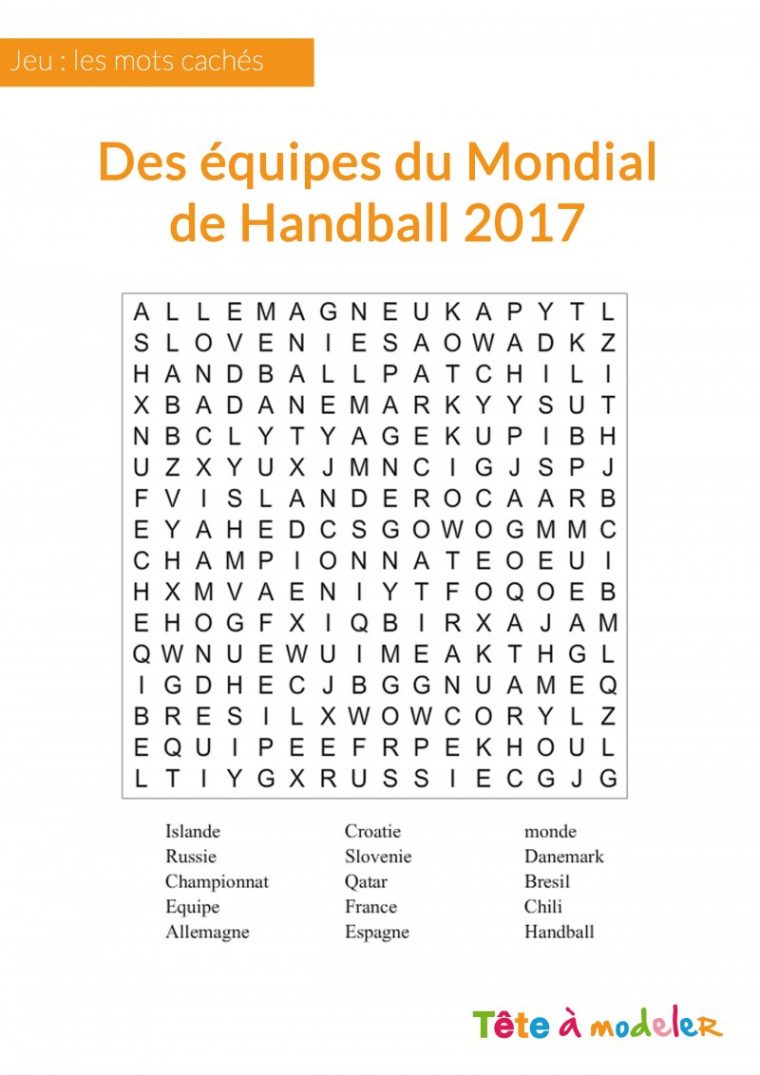 Jeu De Mots Cachés – Championnat Du Monde De Handball à Mots Croisés Enfants À Imprimer