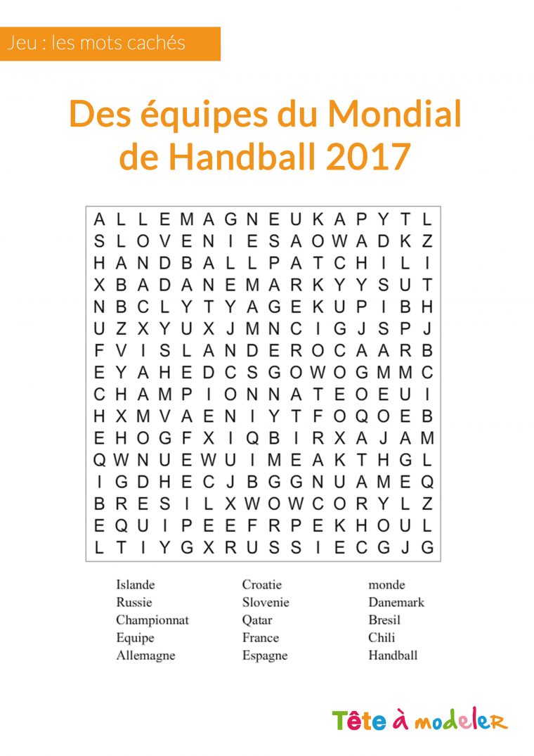 Jeu De Mots Cachés – Championnat Du Monde De Handball à Mots Fleches Enfants