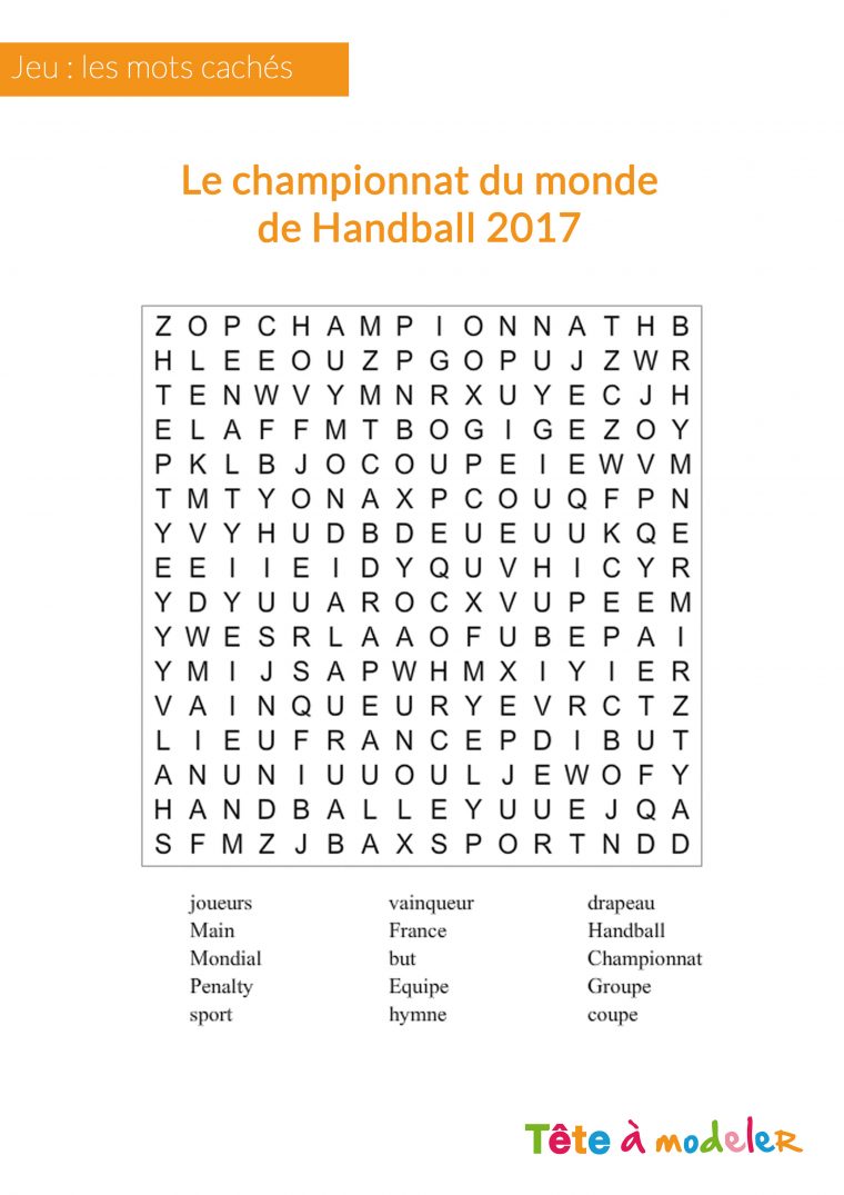 Jeu De Mots Cachés – Championnat Du Monde De Handball dedans Jeux De Mots Enfants