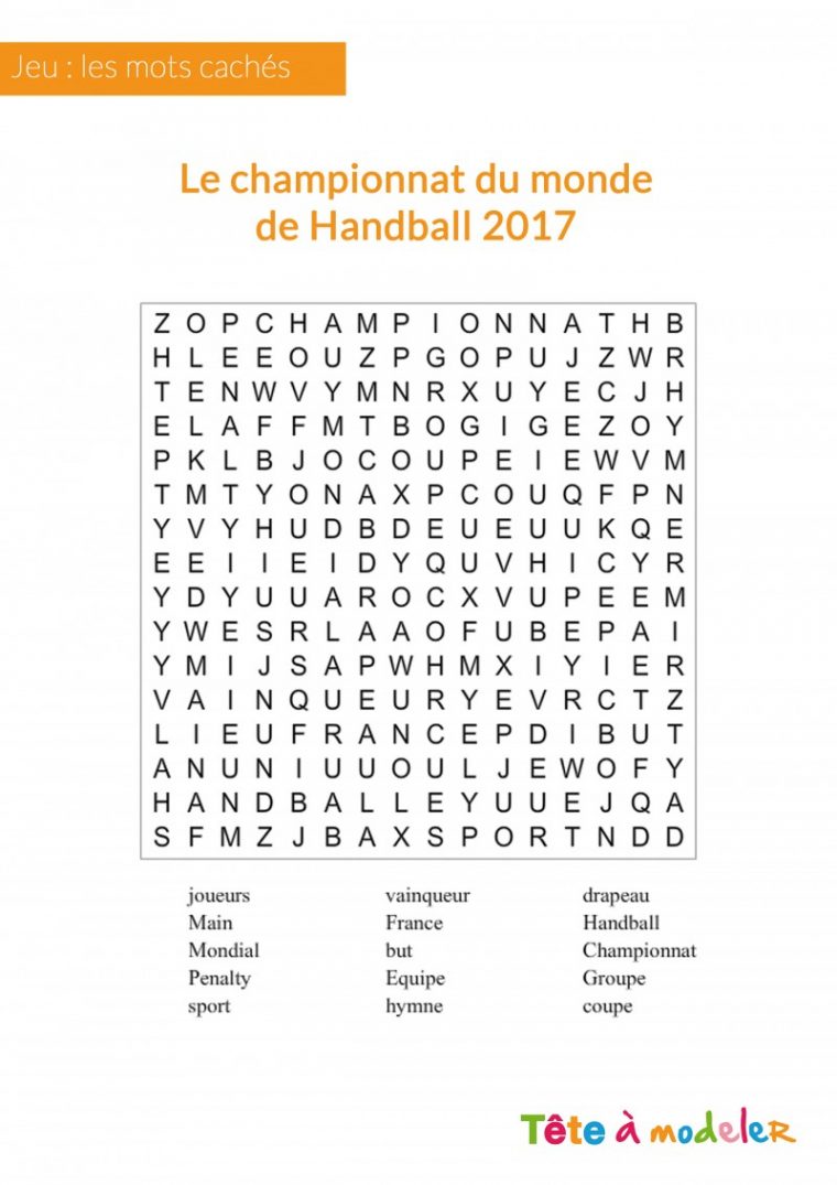 Jeu De Mots Cachés – Championnat Du Monde De Handball dedans Mots Croisés Enfants À Imprimer