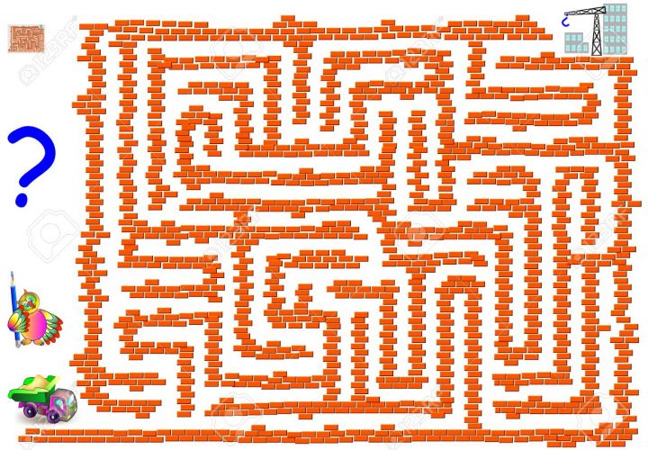 Jeu De Puzzle Logique Avec Labyrinthe Pour Enfants Et Adultes. Aidez Le  Camion À Atteindre La Construction Du Bâtiment. Image Vectorielle à Jeu Logique Enfant