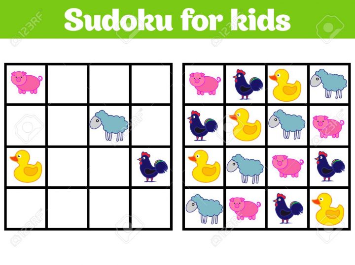 Jeu De Sudoku Pour Les Enfants Avec Des Images. Jeu De Logique Pour Les  Enfants D'âge Préscolaire. Rébus Pour Les Enfants. Illustration Vectorielle  De intérieur Sudoku Pour Enfant