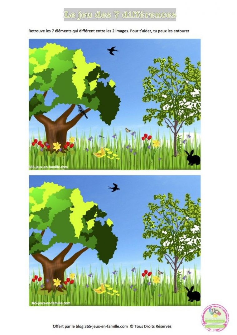 Jeu Des 7 Différences Du Printemps, Jeu Gratuit À Imprimer concernant Jeux Des Differences Gratuit A Imprimer