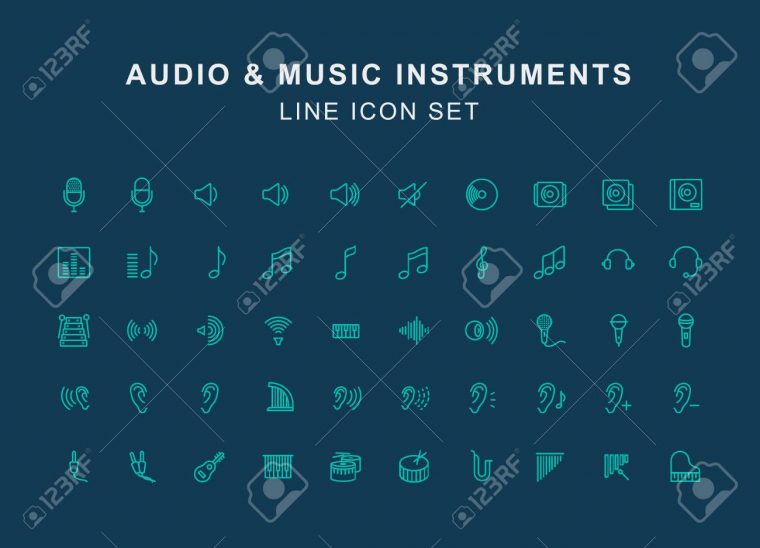 Jeu D'icônes De Ligne De Musique Audio Et Instrument dedans Jeux De Musique En Ligne