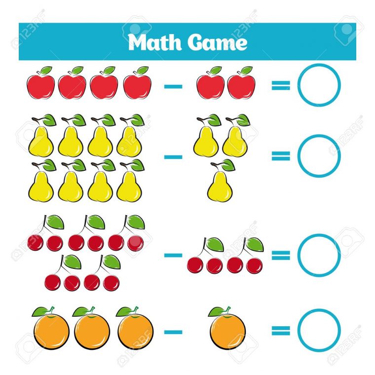 Jeu Éducatif Mathématique Pour Les Enfants. Apprentissage Soustraction  Feuille De Calcul Pour Les Enfants, En Comptant L'activité. Illustration encequiconcerne Jeux De Matematique