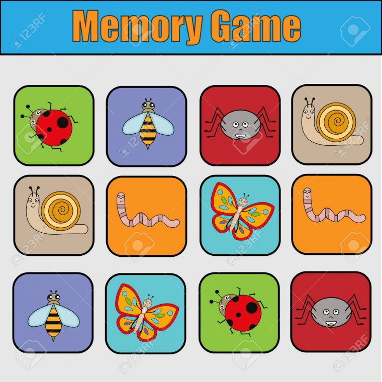 Jeu Éducatif Pour Enfants, Activité Pour Enfants. Jeu De Mémoire Avec Des  Insectes. Trouver Des Paires D'images Identiques pour Jeux De Memoire Pour Enfant