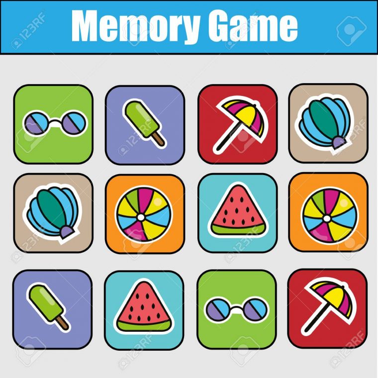 Jeu Éducatif Pour Enfants, Activité Pour Enfants. Jeu De Mémoire, Thème Des  Vacances D'été. Trouver Des Paires De Mêmes Images encequiconcerne Jeux De Memory Pour Enfants