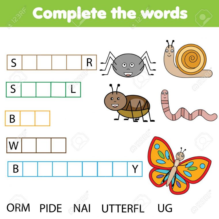 Jeu Éducatif Pour Enfants. Remplissez Les Mots L'activité Des Enfants.  Thème Des Insectes. Apprentissage Du Vocabulaire Feuille De Travail Pour  Les serapportantà Jeux De Mots Pour Enfants