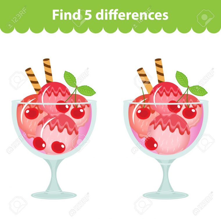 Jeu Éducatif Pour Enfants. Trouvez Les 5 Différences Dans L'image. Image De  La Crème Glacée Pour Le Jeu Trouver Les 5 Différences. Trouver Le Jeu De tout Les 5 Differences