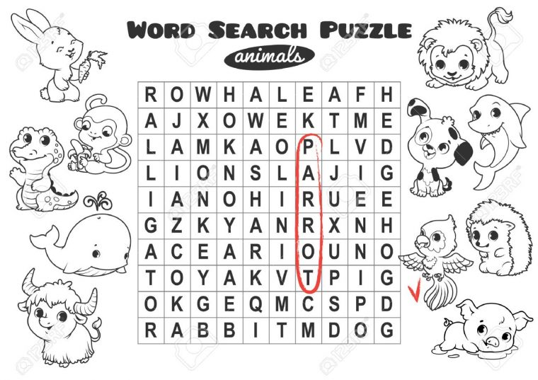 Jeu Éducatif Pour Les Enfants, La Recherche De Mots. Mot Puzzle De  Recherche Avec Des Animaux. Feuille De Travail Pour La Classe Ou À La  Maison Avec intérieur Jeux De Mots Enfants