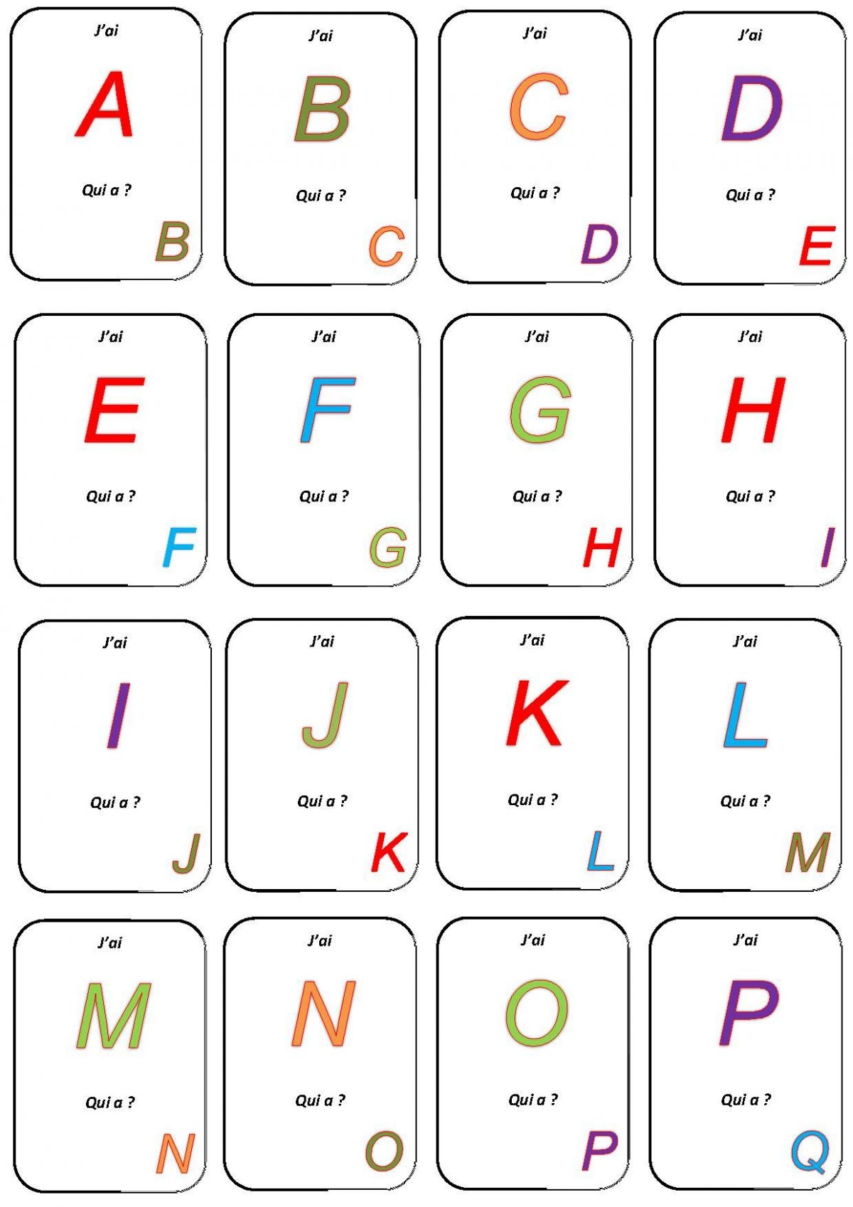 Jeu "j'ai Qui A?" | Apprendre L'alphabet, Jeux Alphabet Pour Apprendre ...