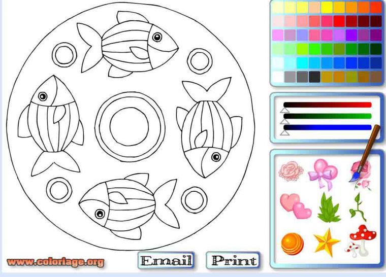 Jeu Mandala Poissons À Colorier / Jeuxgratuits concernant Jeux De Coloriage De Rosace