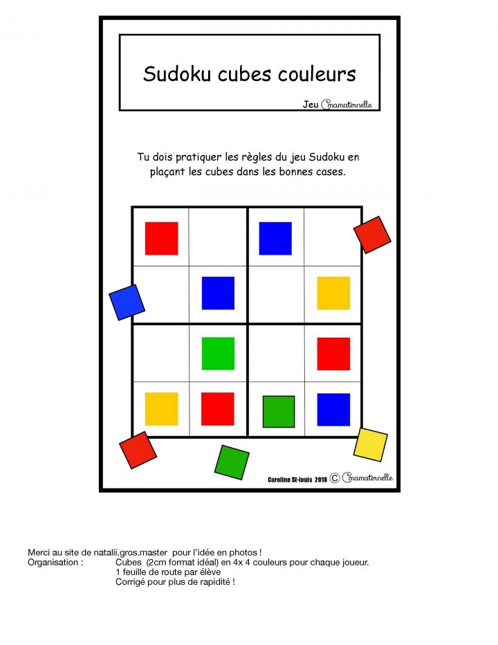 Jeu Sudoku Pour Ateliers En Maternelle Et En 1Er Année destiné Jeux Gratuit Maternelle