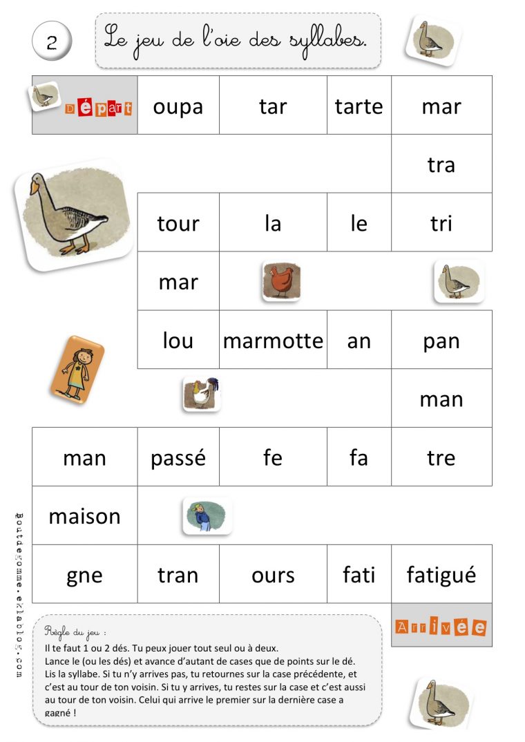 Jeux De L'oie – Combinatoire – Syllabique | Bout De Gomme à Jeux Enfant Cp