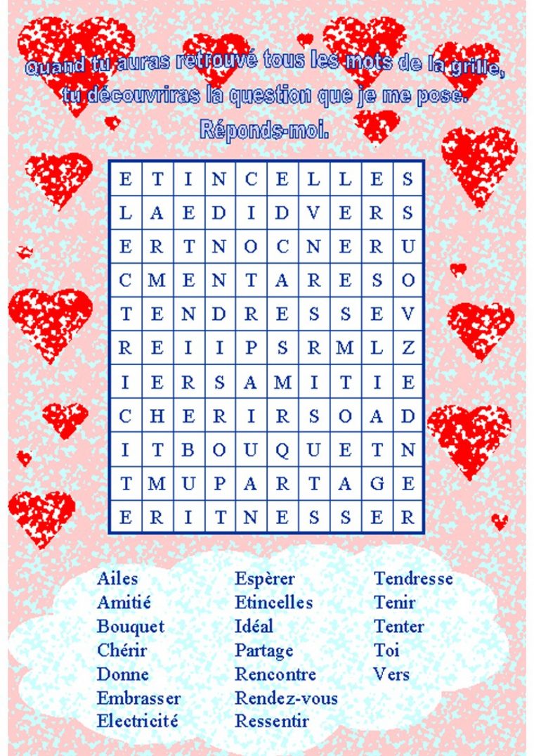 Jeux De Vocabulaire De La Saint-Valentin – Fr.hellokids avec Mots Fleches Junior Gratuit Ligne