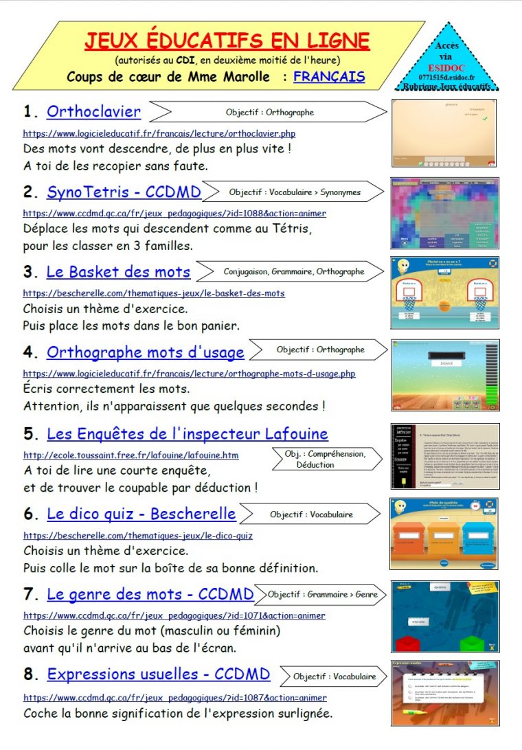 Jeux Éducatifs En Ligne -Collège Lelorgne De Savigny pour Jeux Ludique En Ligne