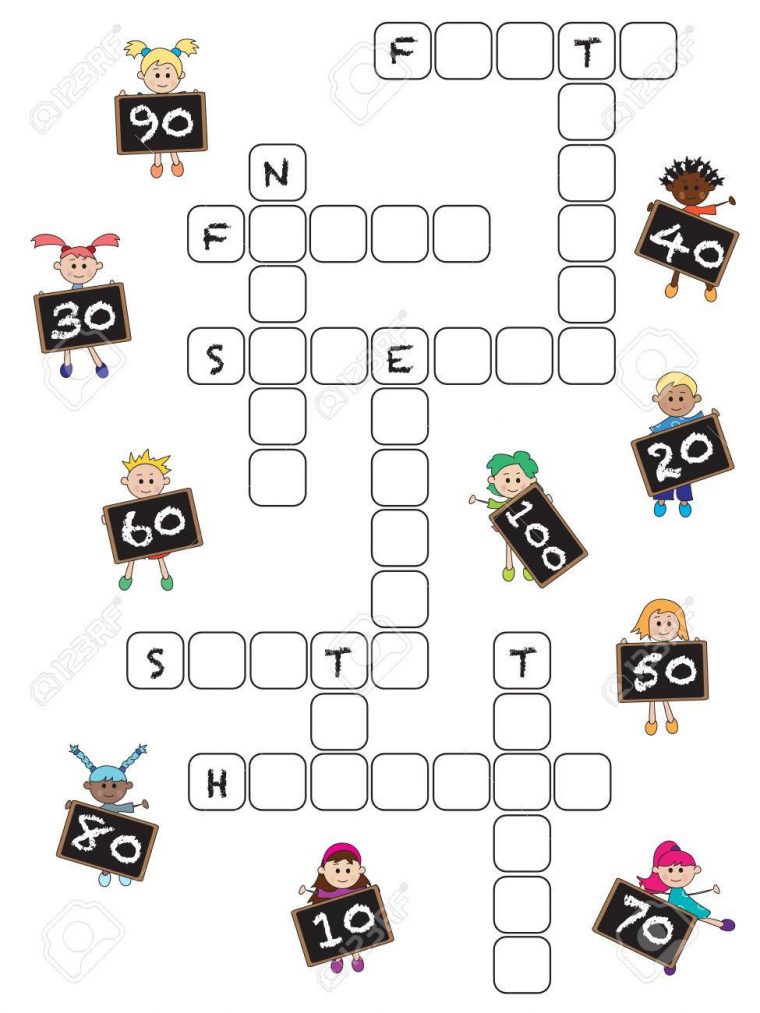 Jeux Pour Les Enfants: Mots Croisés Avec Des Nombres De Dix À Cent pour Mots Croisés Avec Image