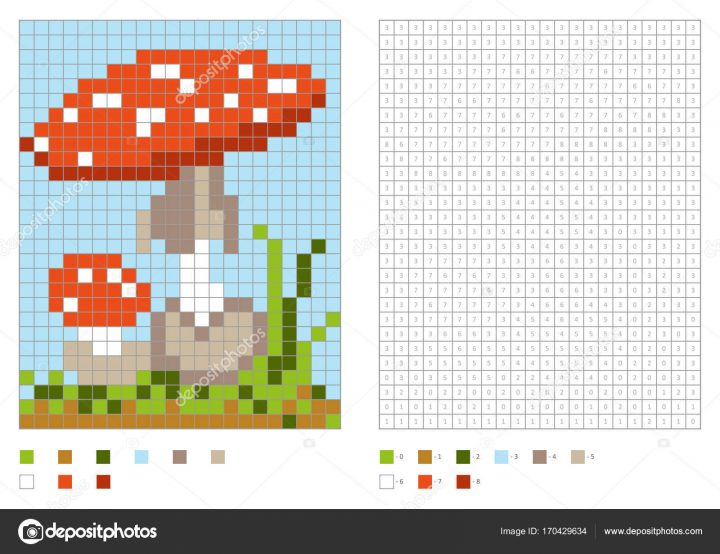 Kids Coloring Page, Pixel Coloring With Poisonous Mushroom concernant Pixel A Colorier