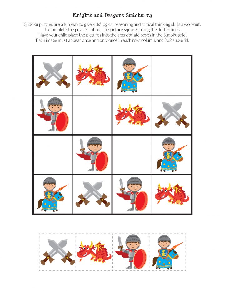 Knights And Dragons Sudoku Puzzles | Jeux A Imprimer pour Sudoku Maternelle À Imprimer