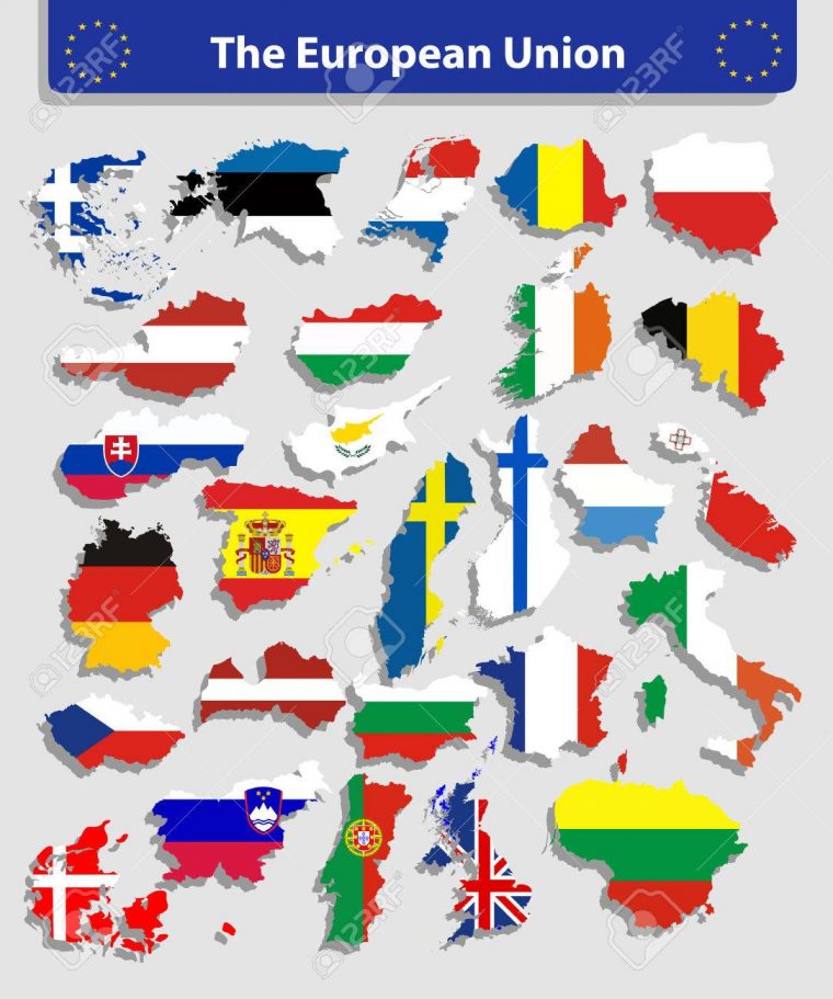 La Carte De L'union Européenne Et Tous Les Pays Drapeaux Des Pays Membres  De L'union Européenne Superposées Sur Fond De Carte à Carte Pays Union Européenne