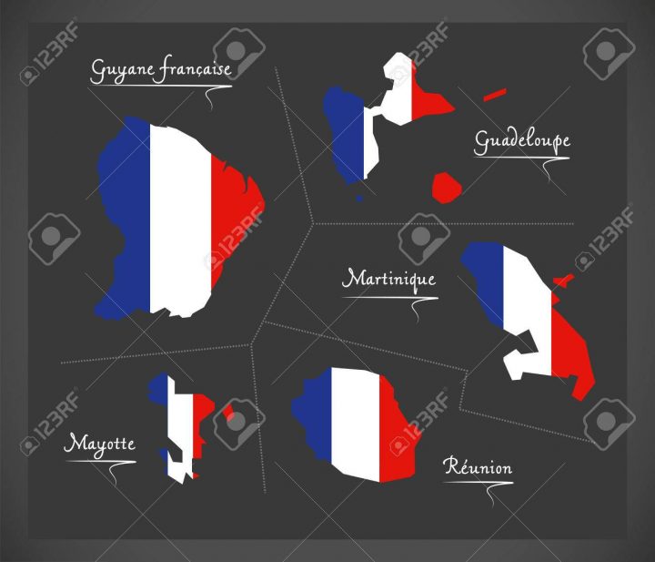 La Carte Des Départements D'outre-Mer Français Avec L'illustration Du  Drapeau National Français destiné Département D Outre Mer Carte