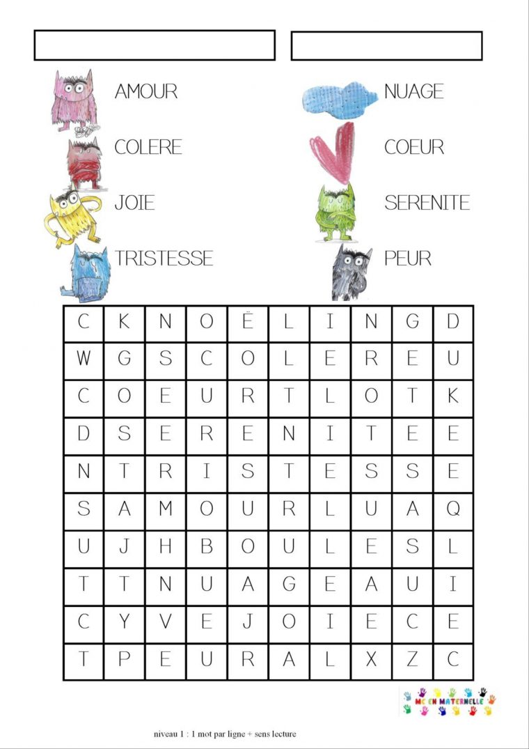 La Couleur Des Émotions : Mots Cachés (2 Niveaux) | La serapportantà Mots Fleches Junior Gratuit Ligne