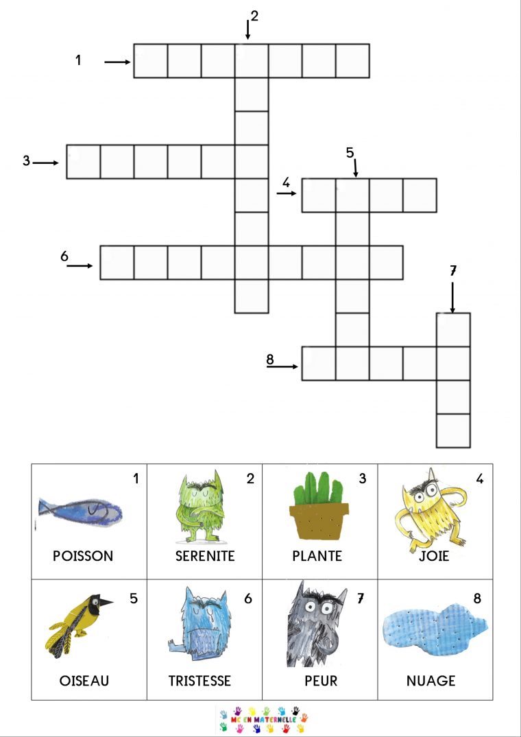 La Couleur Des Émotions : Mots Fléchés – Mc En Maternelle dedans Mots Croisés A Imprimer Gratuit