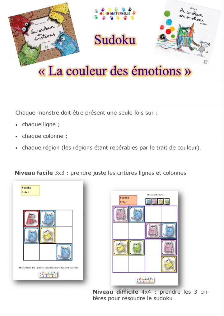 La Couleur Des Émotions : Sudoku (2 Niveaux) – Mc En Maternelle serapportantà Sudoku Pour Enfant