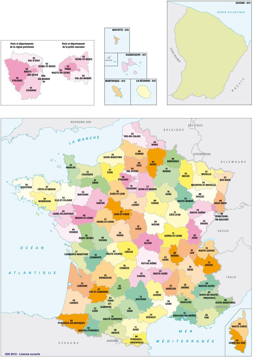 La France, Avec Toponymes Et Contours De Départements dedans Plan De France Avec Departement 