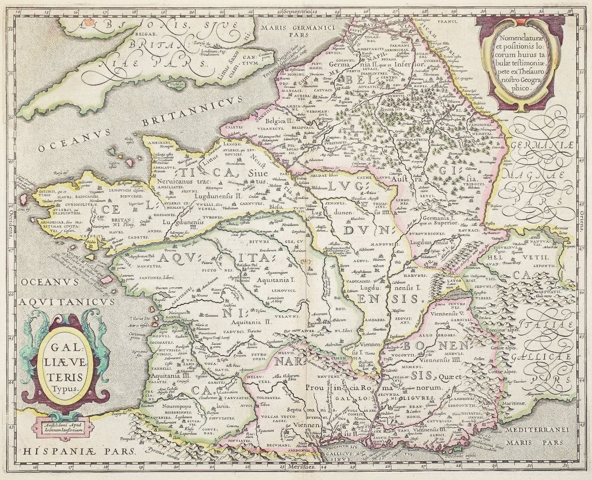 La France - Galliae - Originale Antique Map - Carte avec Carte Geographique Du France