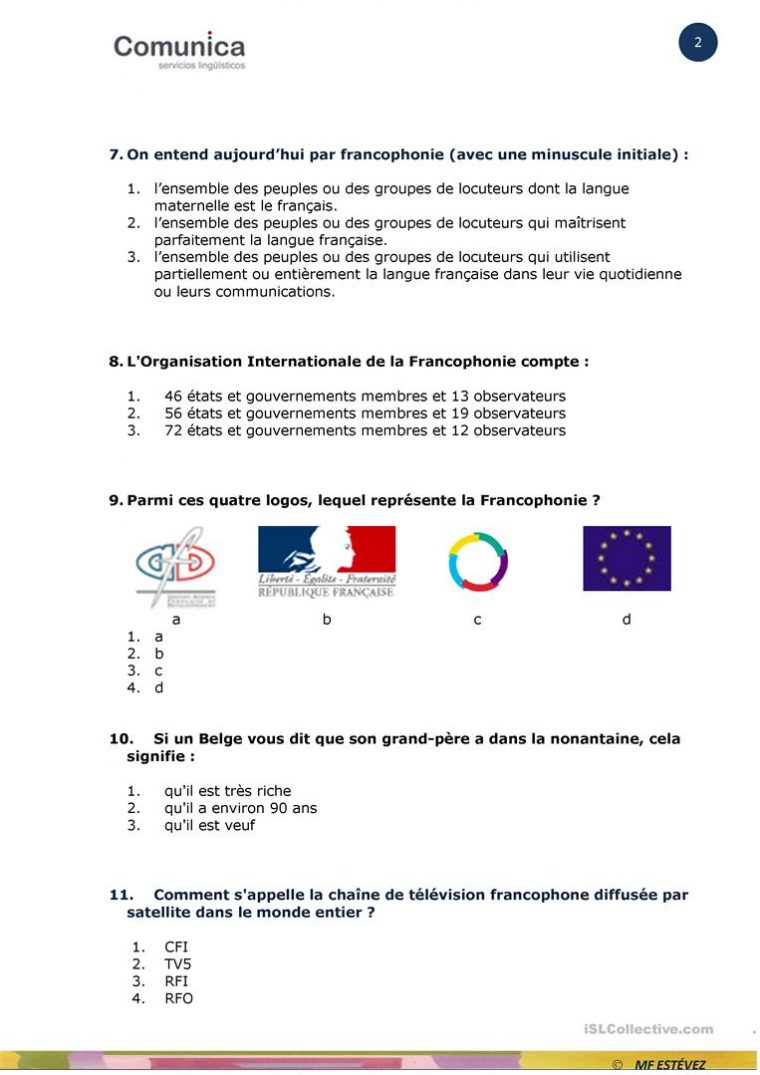 La Francophonie-Quiz – Français Fle Fiches Pedagogiques avec Quizz Pour Maternelle