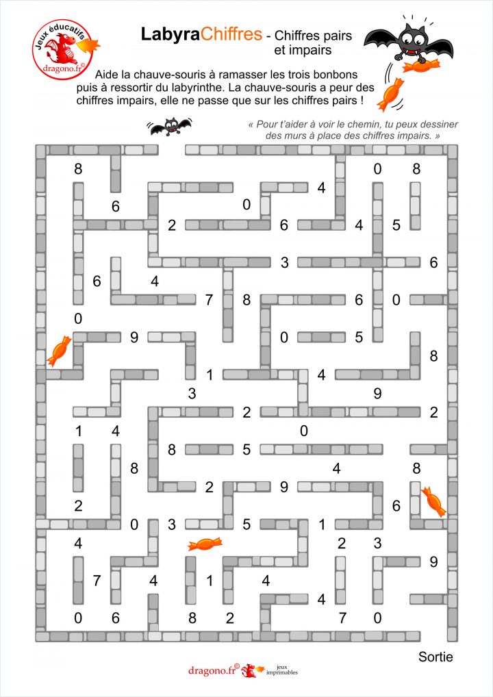 Labyrinthe Éducatif Avec Chiffres Pairs Et Impairs- Jeu À dedans Jeux Ce2 À Imprimer