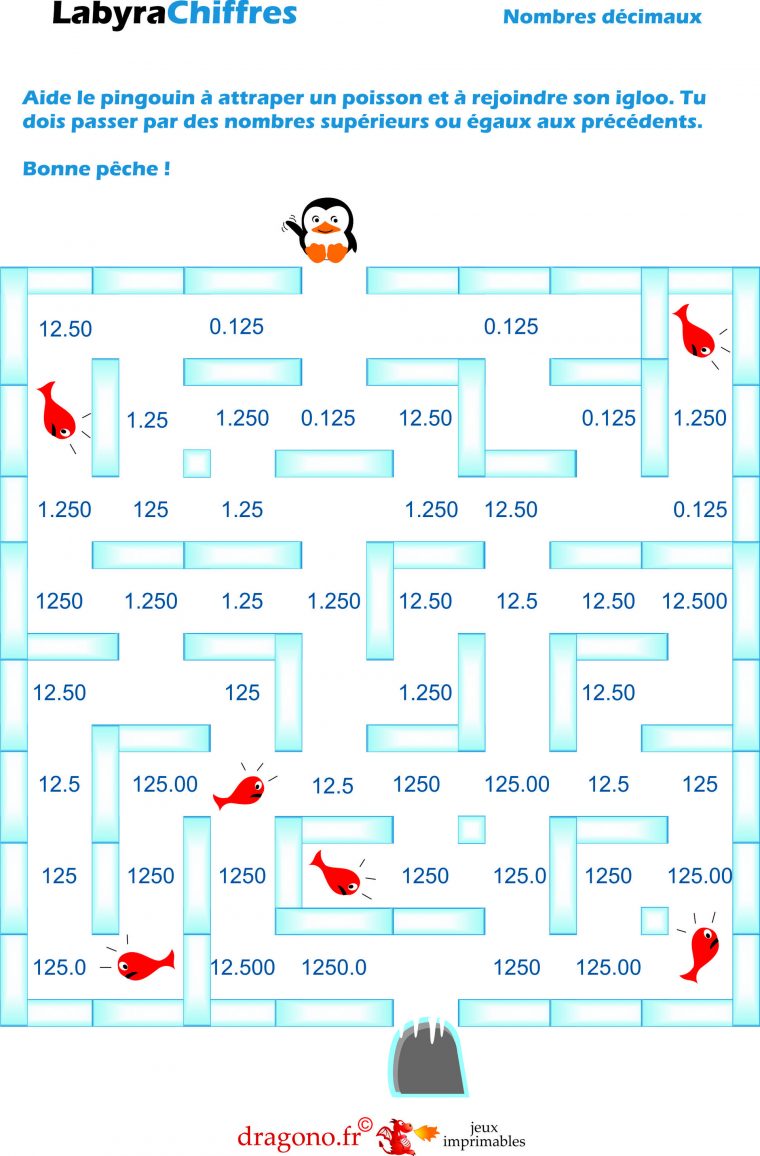 Labyrinthe Éducatif Avec Nombres Décimaux Croissants- Jeu À à Exercice Chiffre Romain