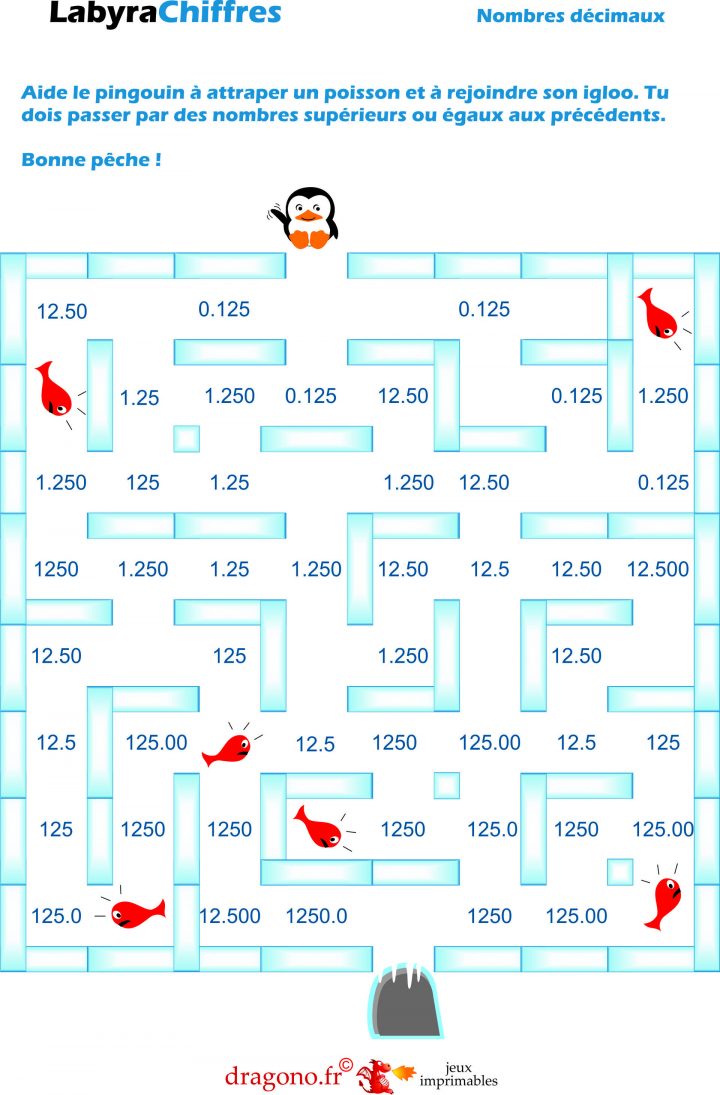 Labyrinthe Éducatif Avec Nombres Décimaux Croissants- Jeu À dedans Jeux Mathématiques À Imprimer