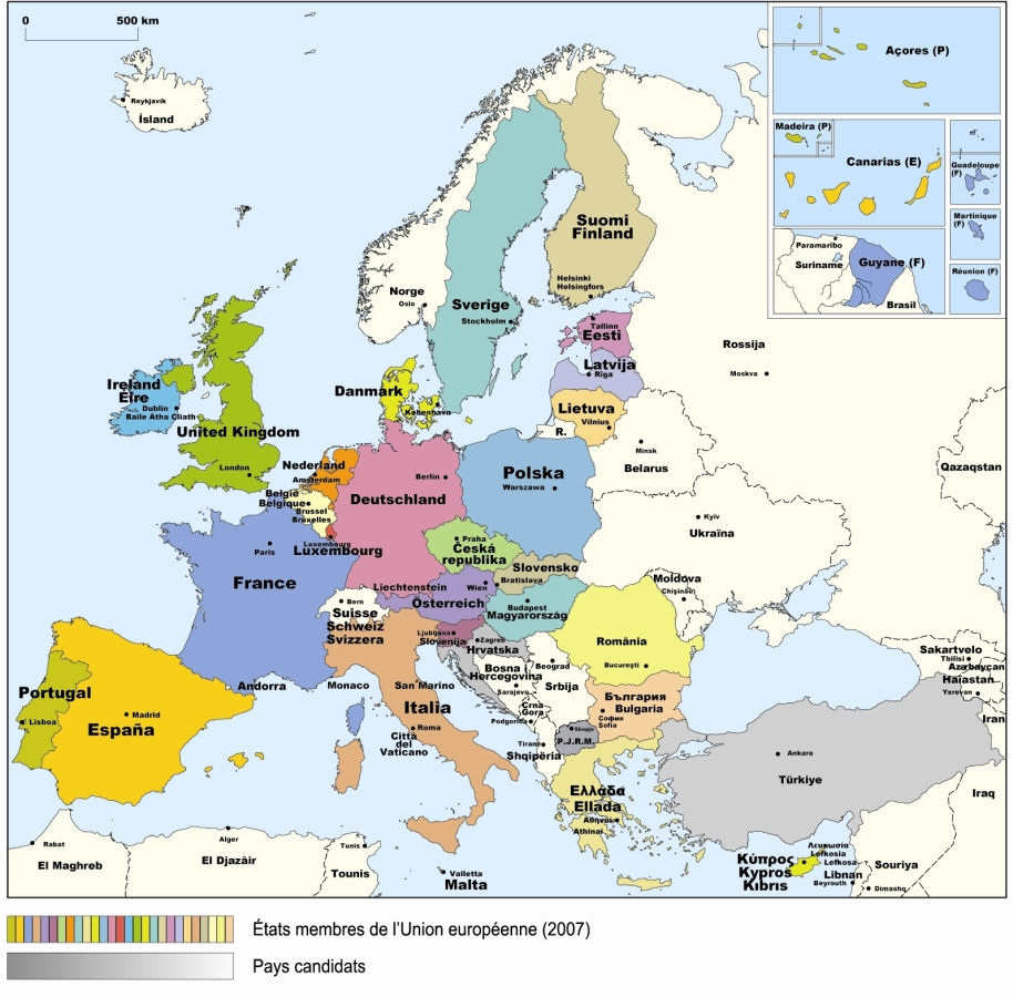 L&amp;#039;alsace Et L&amp;#039;europe En Lignerepères Cartographiques à Pays Et Capitales Union Européenne 