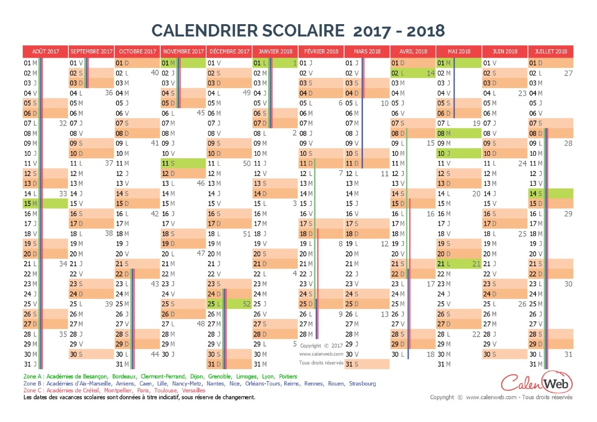 Le Calendrier Scolaire 2017-2018 À Imprimer - Bdm avec Calendrier 2017 Imprimable