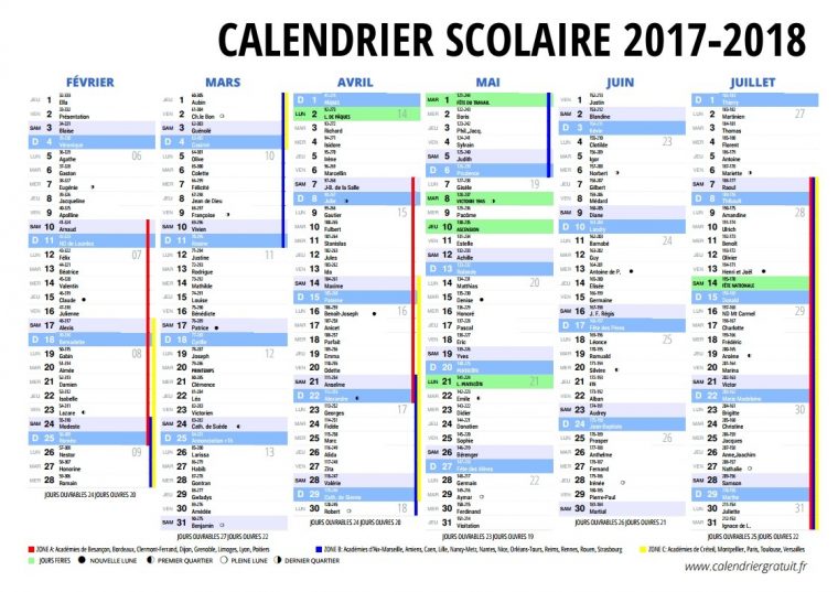 Le Calendrier Scolaire 2017-2018 À Imprimer – Bdm concernant Calendrier 2017 Imprimable