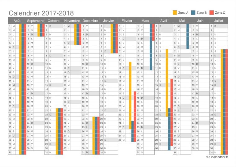 Le Calendrier Scolaire 2017-2018 À Imprimer – Bdm destiné Calendrier 2019 Avec Jours Fériés Vacances Scolaires