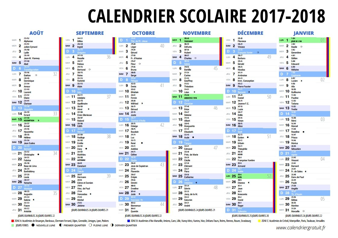Le Calendrier Scolaire 2017-2018 À Imprimer - Bdm encequiconcerne Calendrier 2018 Avec Jours Fériés Vacances Scolaires À Imprimer