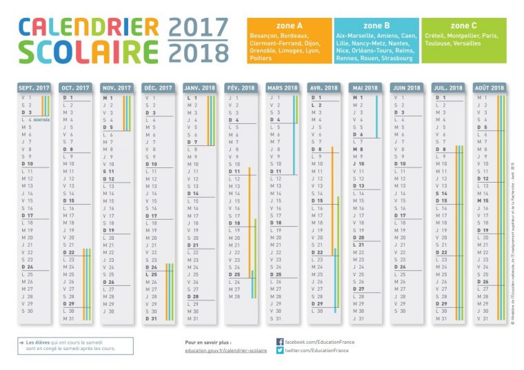 Le Calendrier Scolaire 2017-2018 À Imprimer – Bdm intérieur Calendrier 2018 À Imprimer Avec Vacances Scolaires