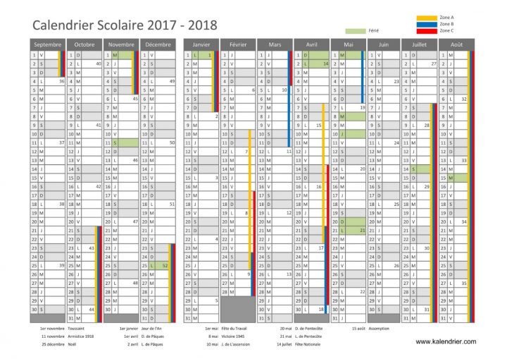 Le Calendrier Scolaire 2017-2018 À Imprimer – Bdm intérieur Calendrier 2018 Avec Jours Fériés Vacances Scolaires À Imprimer