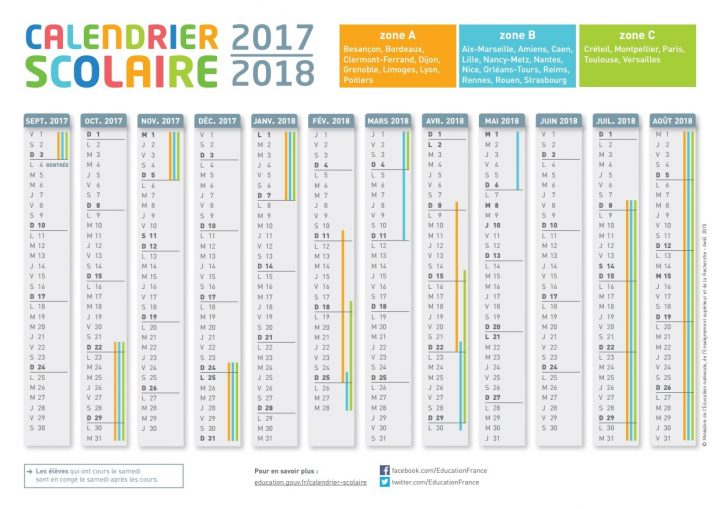 Le Calendrier Scolaire 2017-2018 À Imprimer – Bdm pour Calendrier 2018 Avec Jours Fériés Vacances Scolaires À Imprimer