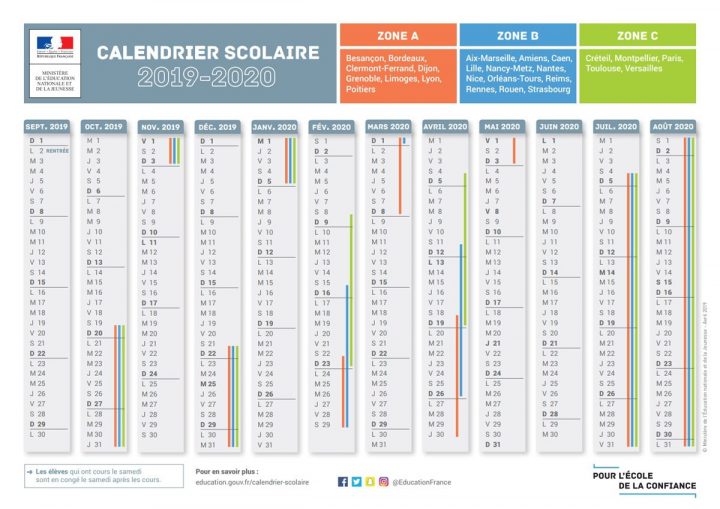 Le Calendrier Scolaire 2019-2020 Avec Les Dates Des Vacances à Calendrier 2019 Avec Semaine