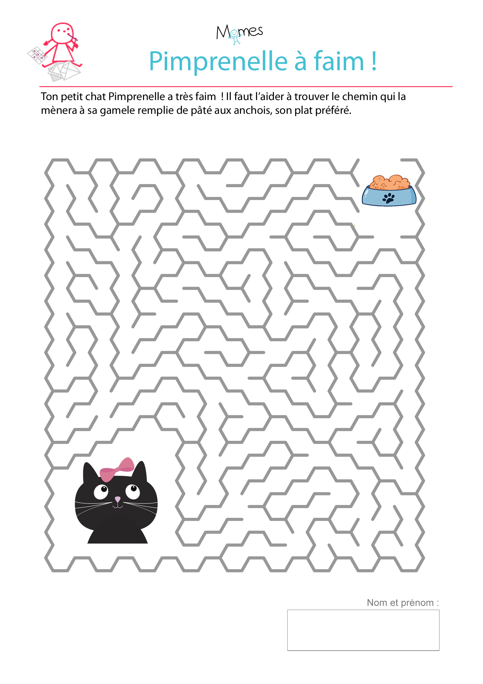 Le Labyrinthe De Pimprenelle Le Chat - Momes à Labyrinthes À Imprimer 
