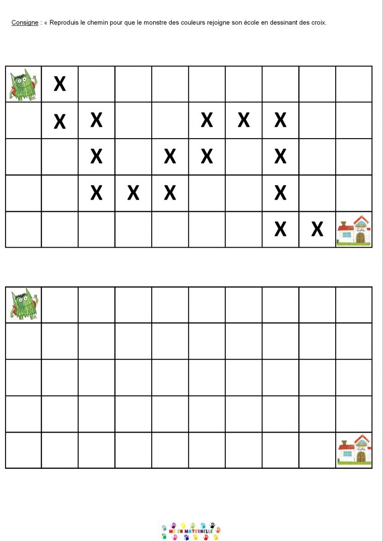 Le Monstre Des Émotions Va À L'école : Tracer Un Chemin Sur dedans Quadrillage Maternelle Graphisme