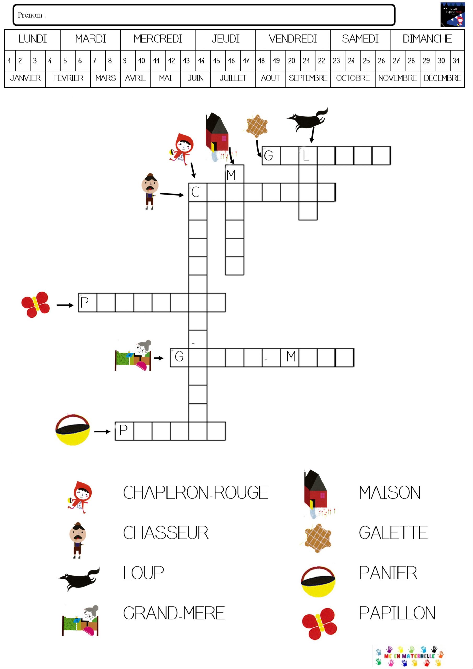 Le Petit Chaperon Rouge : Mots Fléchés – Mc En Maternelle encequiconcerne Mots Croises Et Mots Fleches 