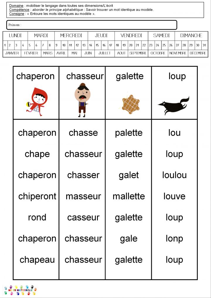 Le Petit Chaperon Rouge : Trouver Les Mots Identiques Au avec Chercher Les Mots