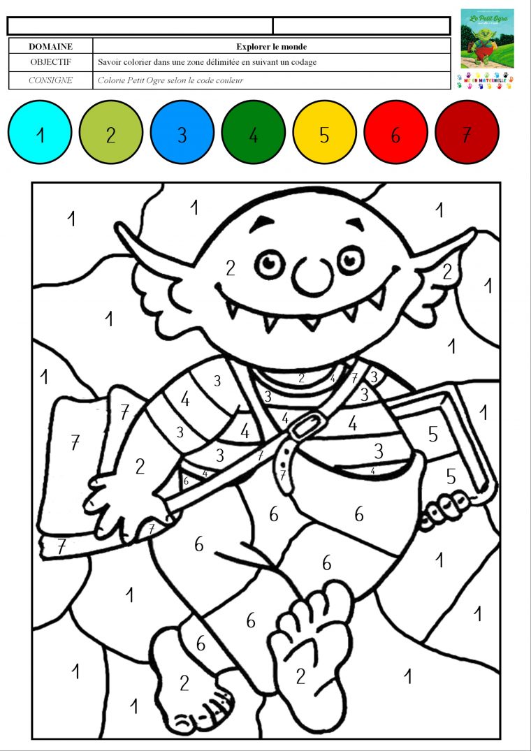 Le Petit Ogre Veut Aller À L'école : Coloriage Magique Avec avec Coloriage Codé Maternelle