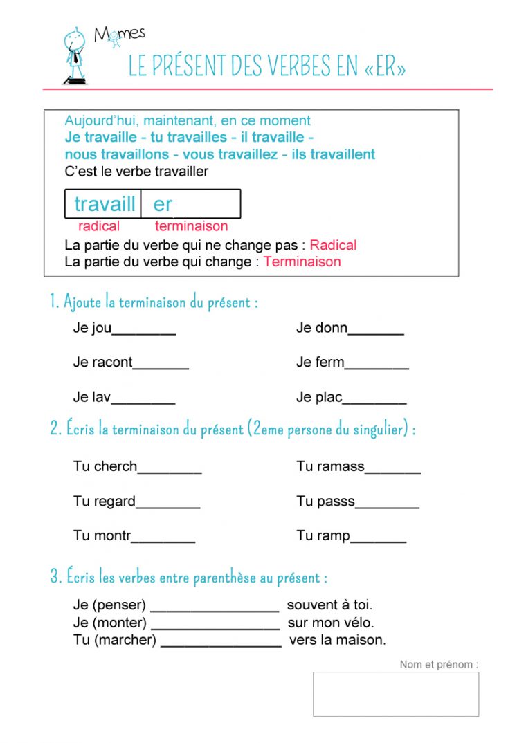 Le Présent Des Verbes En -Er- – Momes dedans Fiche Français Ce1 Imprimer